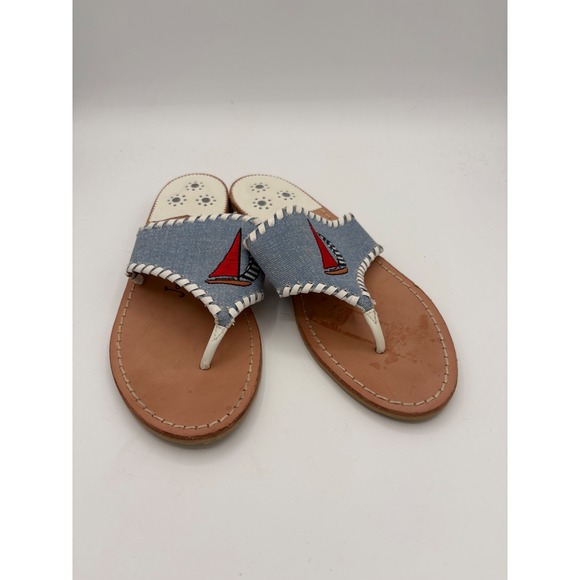 Jack Rogers Shoes - Jack Rogers Sailboat Embroidered Denim Navajo Sandals Blue White Womens 10M